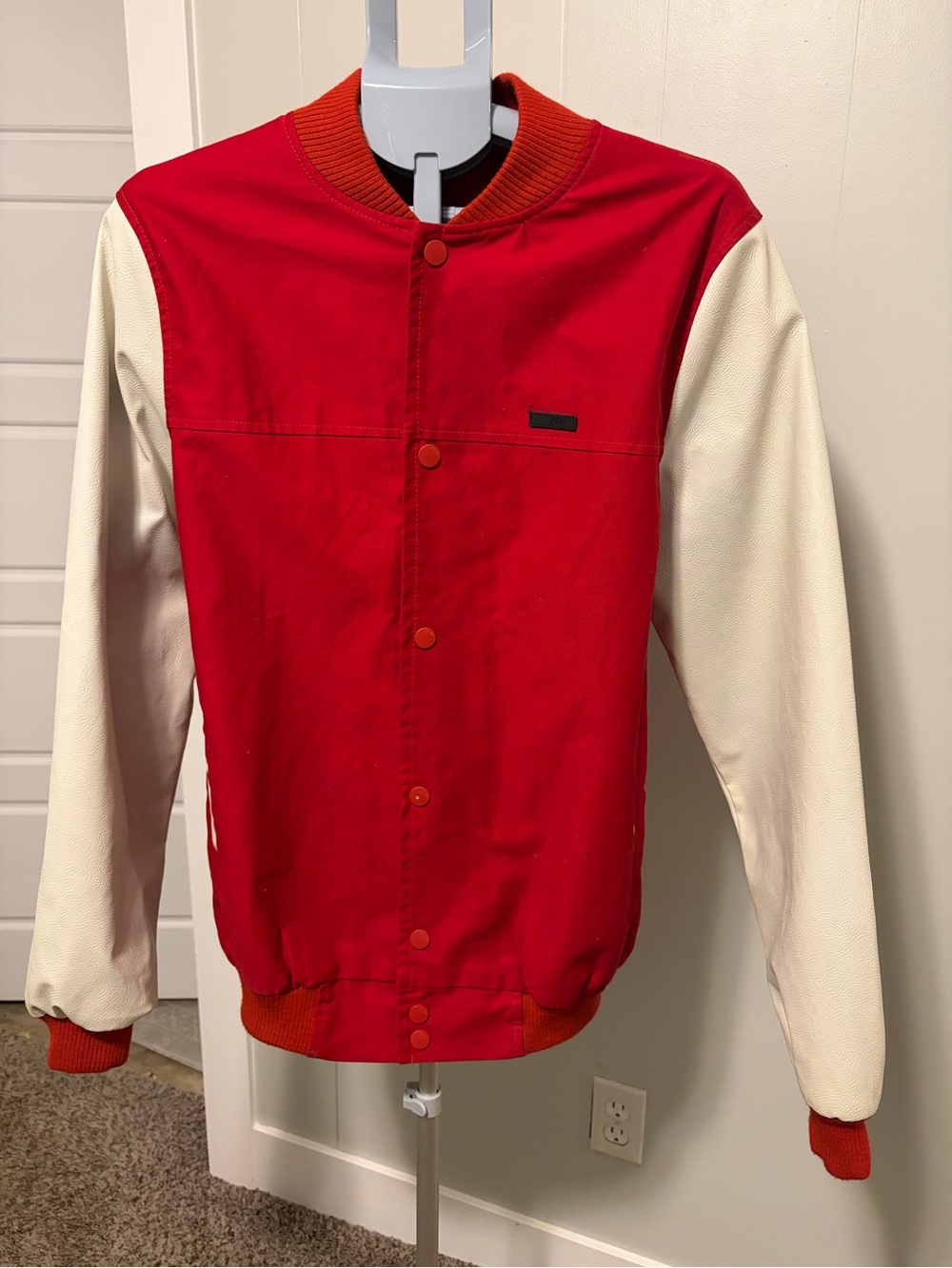 KR3W Red Bomber Jacket with Cream Sleeves
